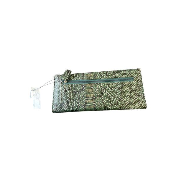 NWT Kenneth Cole Reaction Snake Print Elongated Clutch Green/ Black / Coin Purse - Picture 6 of 10